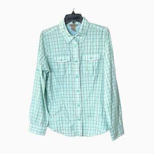 Duluth Trading Co Shirt Womens Medium Vented Mesh Long Sleeve Roll Tab Button Up